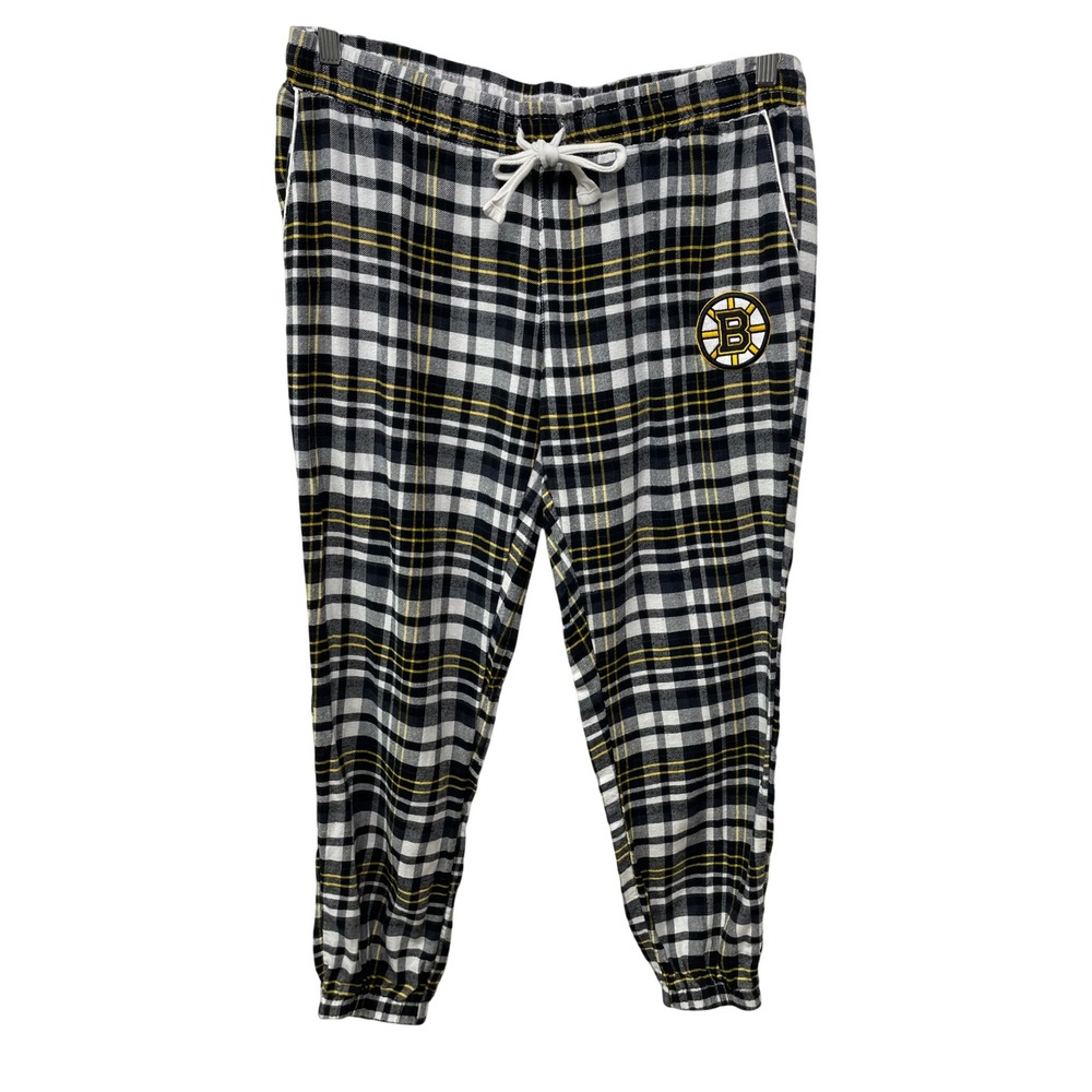 NHL Boston Bruins Hockey Plaid Flannel Pajama Jogger‎ Lounge Sleepwear Women L